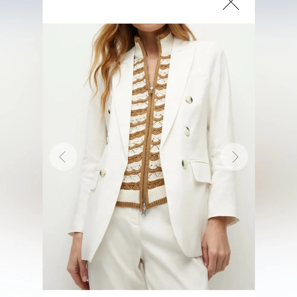 $268 NWT Veronica Beard Ariana Dickey Jacket insert dual zip tan white stripe - Picture 5 of 10